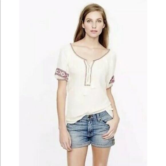 J. Crew Embroidered Gauzy Split Neck Boho Top Size small - Picture 1 of 10